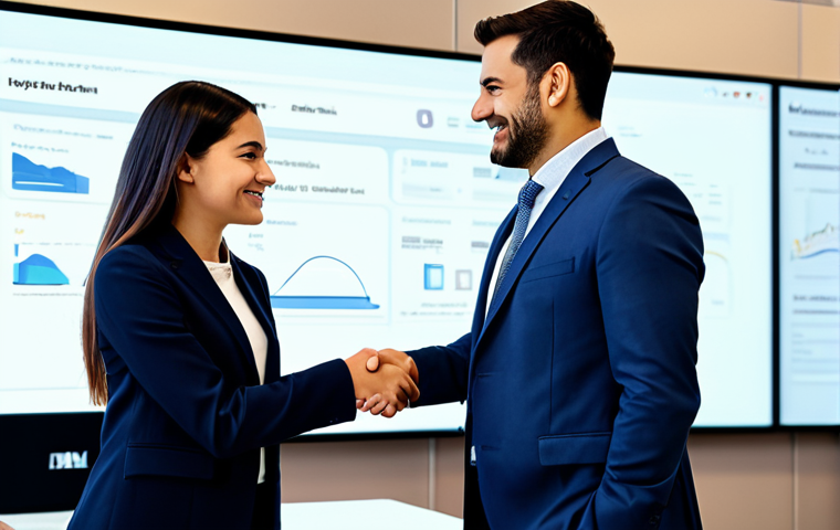 A professional male or female business person, fully clothed in a modest business suit, actively engaging in a dynamic scene that blends online and offline networking. On one side, they are looking at a laptop or tablet, participating in an online webinar or a professional online community, with digital interfaces visible. On the other side, they are shaking hands with another professional at a modern, bustling industry exhibition or networking event, with blurred backgrounds showing various booths and attendees. The scene emphasizes seamless integration of digital and physical connections, professional dress, appropriate attire, fully clothed, safe for work, appropriate content, perfect anatomy, correct proportions, natural pose, well-formed hands, proper finger count, natural body proportions, high-quality, sharp focus, professional photography.