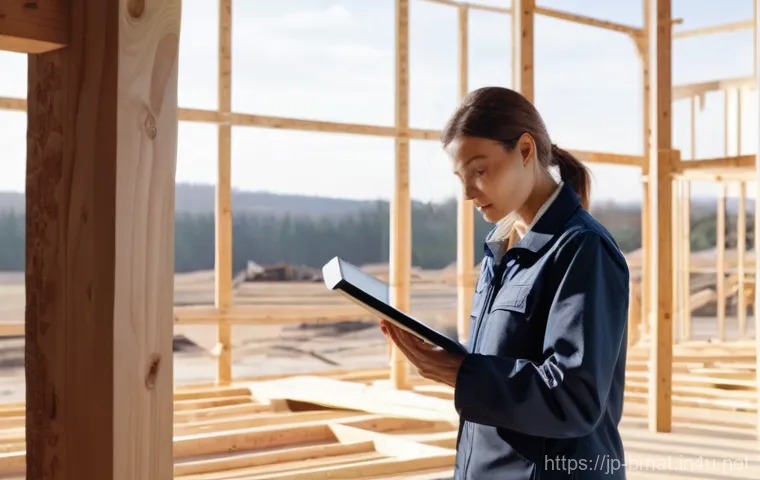 건축자재 전문 자격증 종류 - **Prompt:** A professional and meticulous female architectural inspector in her late 30s, wearing a ...